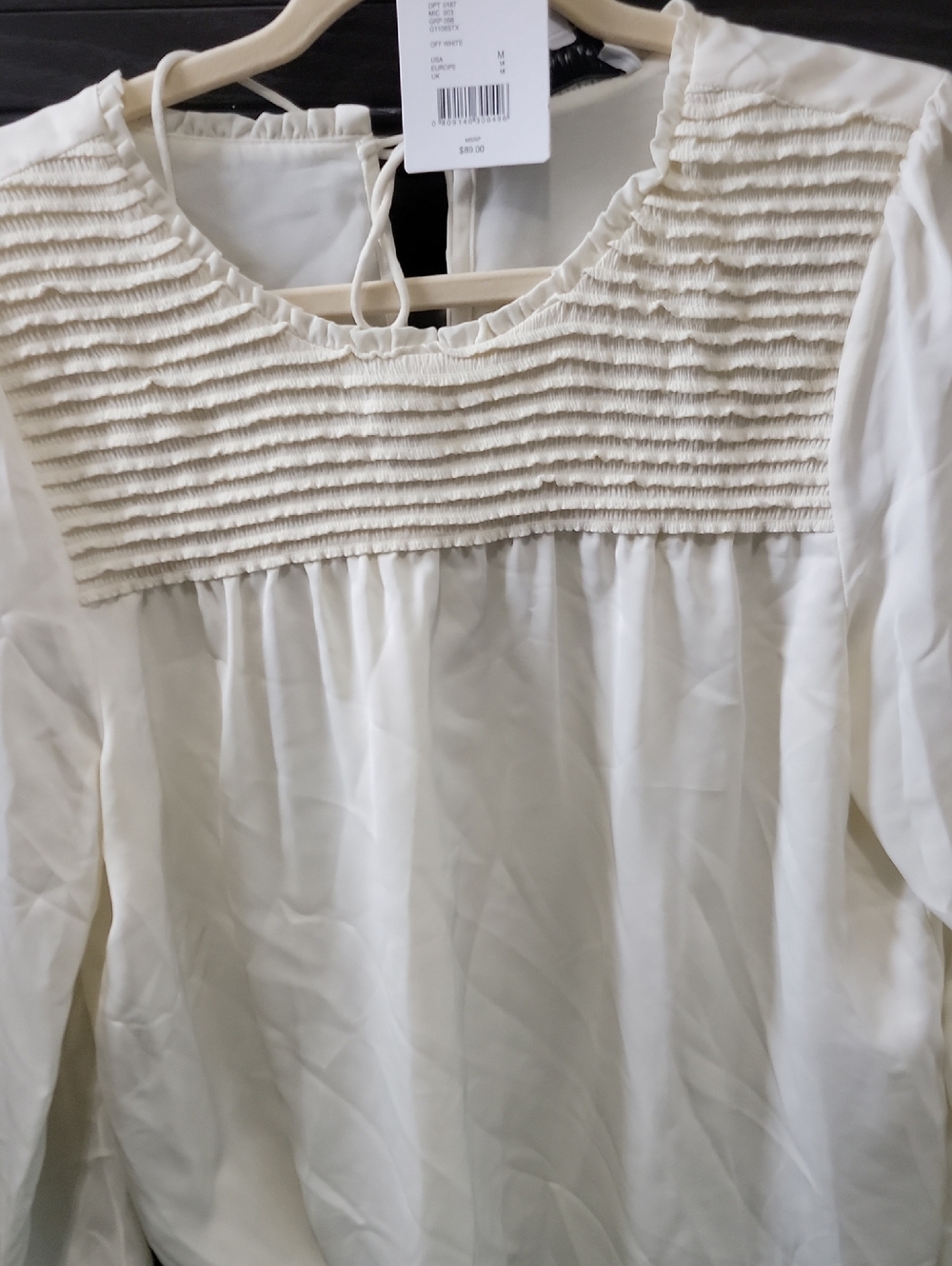 Gibson Latimer Cream Smocked Yoke Peasant Top